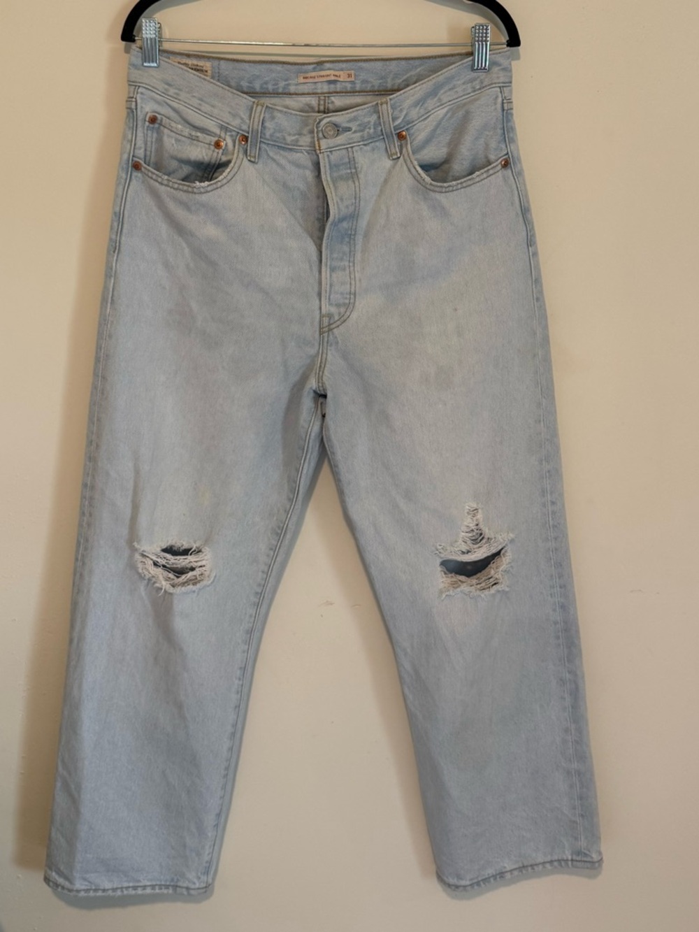 Levi's Light Blue Ribcage Straight Leg Ankle Ripped Jeans